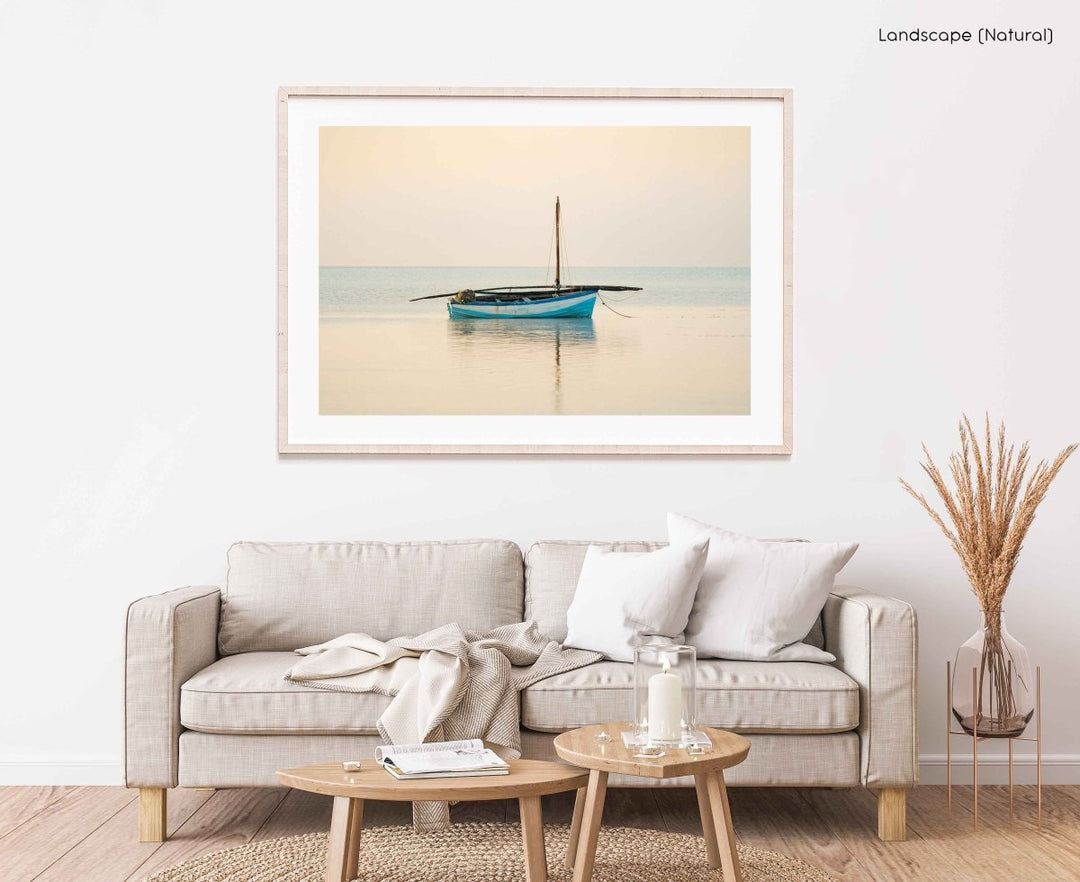 Framed Artwork with a natural frame in a living room