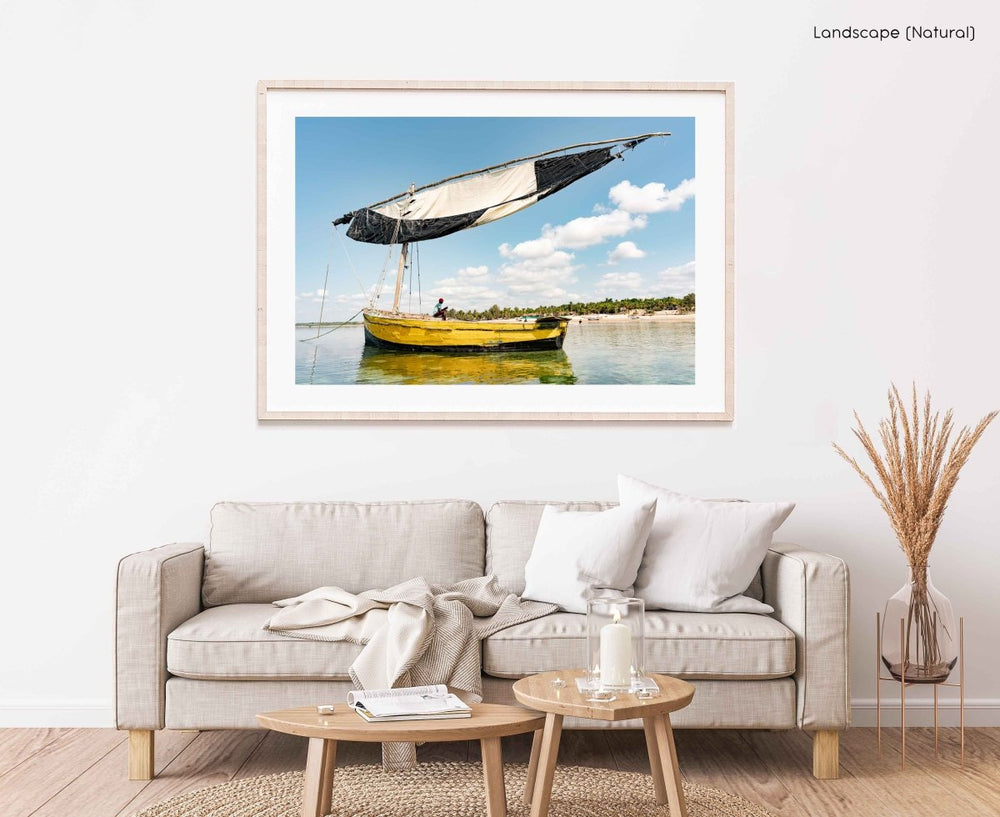 Framed Artwork with a natural frame in a living room