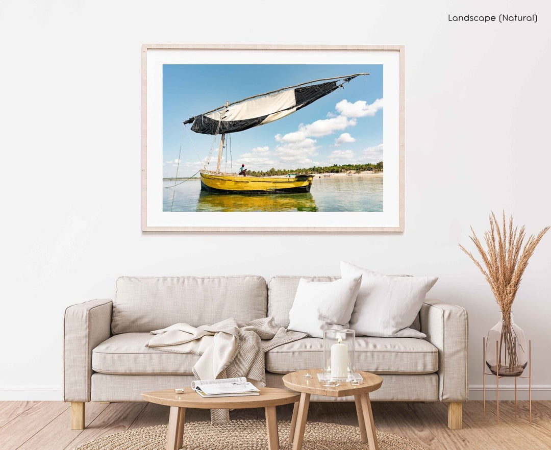 Framed Artwork with a natural frame in a living room