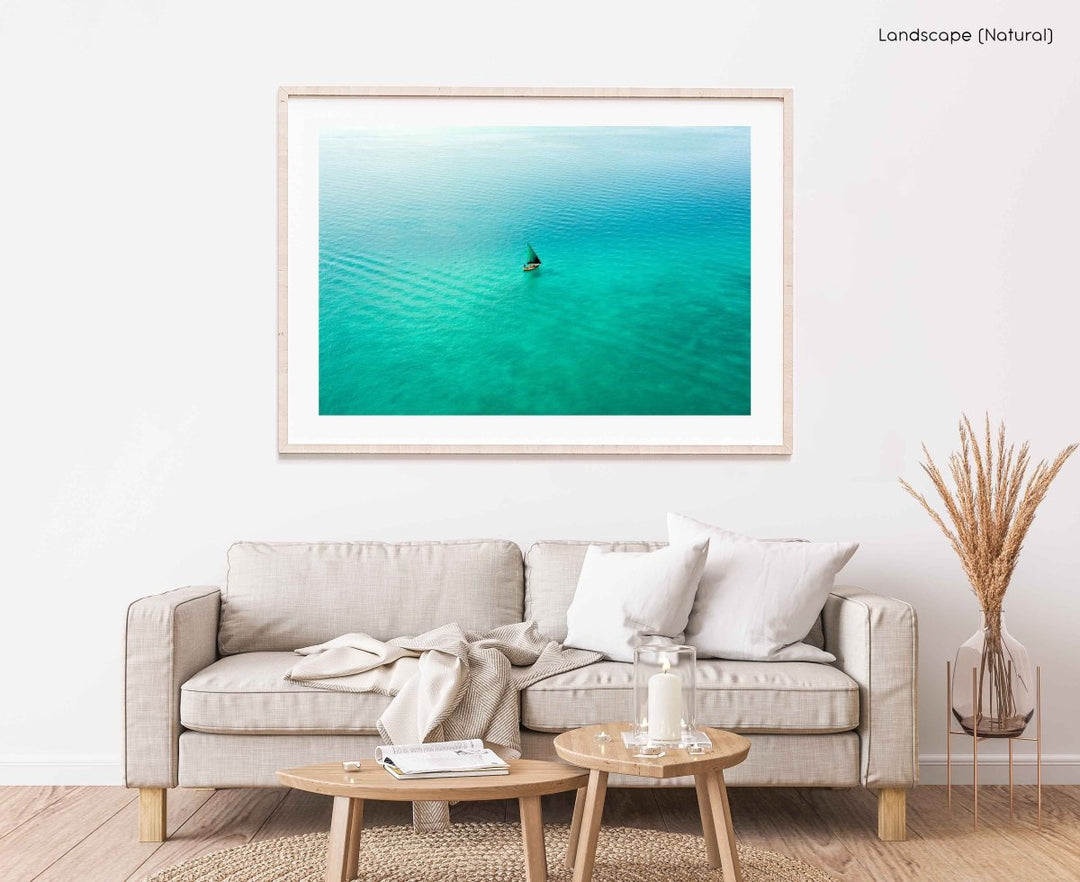 Framed Artwork with a natural frame in a living room