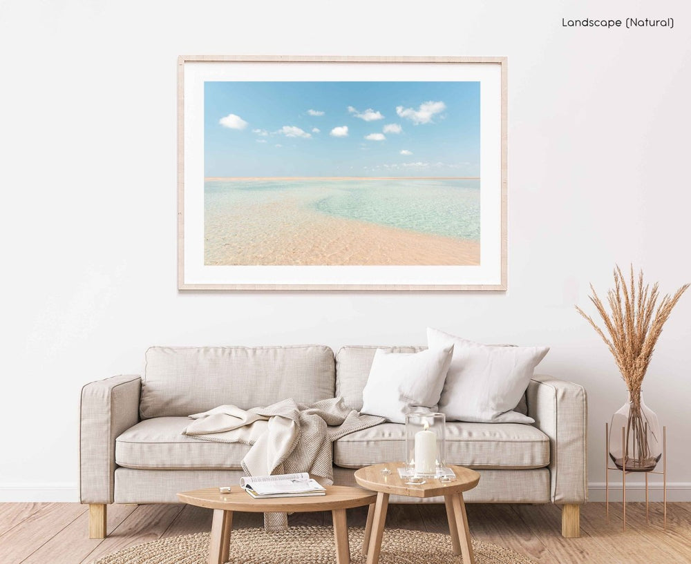 Framed Artwork with a natural frame in a living room