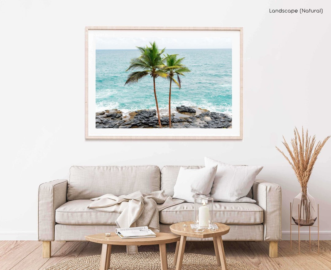 Framed Artwork with a natural frame in a living room