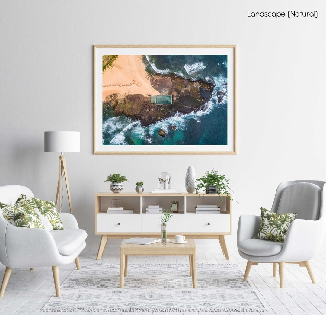 Aerial topdown view of Monavale pool in Sydney in a natural fine art frame