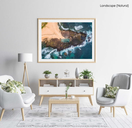 Aerial topdown view of Monavale pool in Sydney in a natural fine art frame