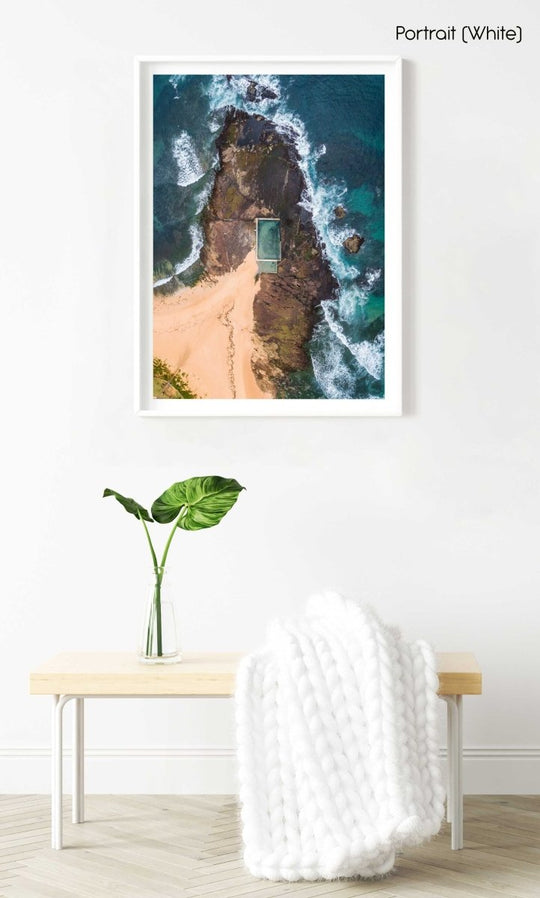 Aerial topdown view of Monavale pool in Sydney in a white fine art frame