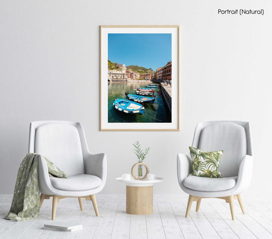 Boats lined up at Promenade in Vernazza Italy in a natural fine art frame