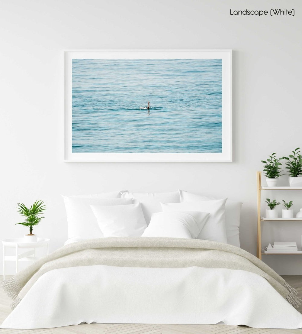 Woman swimming backstroke in the ocean in Costa Brava in a white fine art frame