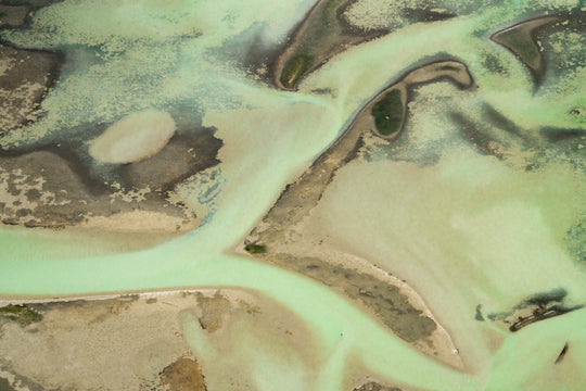 Aerial view of churchhaven lagoon in Langebaan on west coast from above.