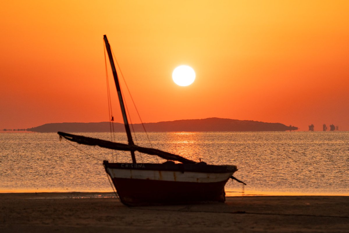 Dhow boat at sunrise in Bazaruto Archipelago