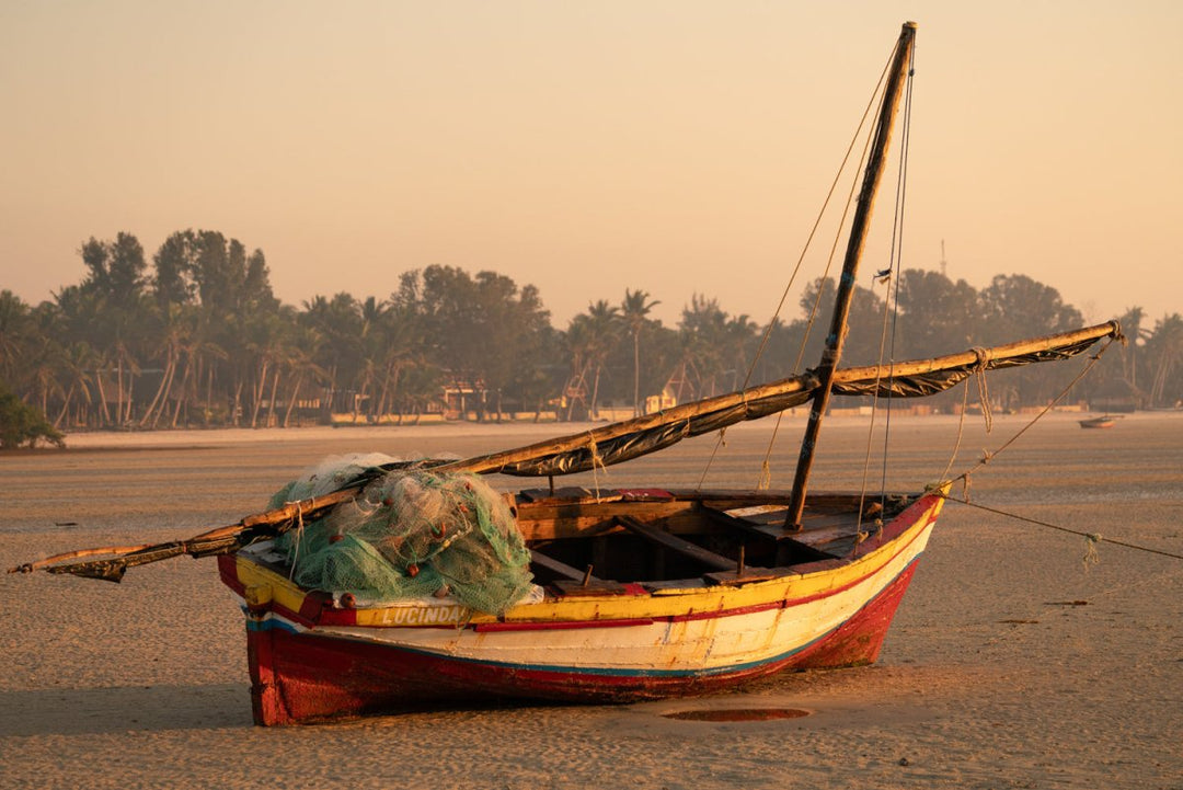 Dhow boat at sunrise in Bazaruto Archipelago, Mozambique