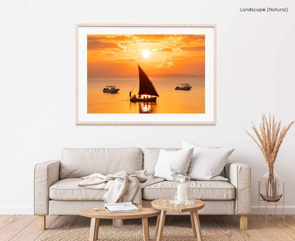 Framed Artwork with a natural frame in a living room