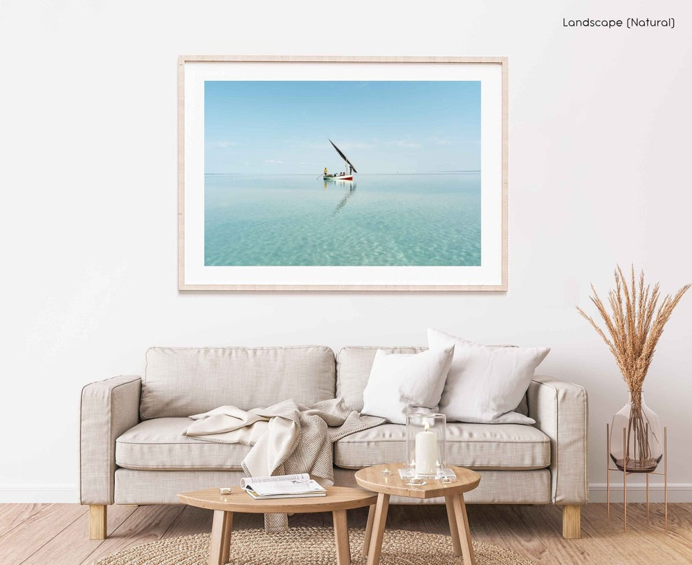 Framed Artwork with a natural frame in a living room