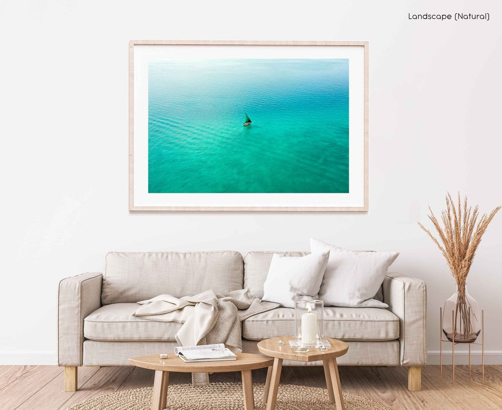 Framed Artwork with a natural frame in a living room