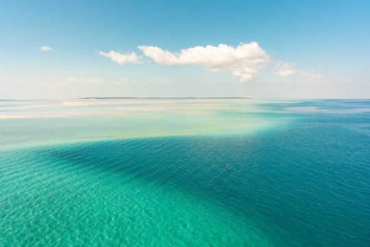 Aerial image of the blue currents of water in Bazaruto Archipelago, Mozambique