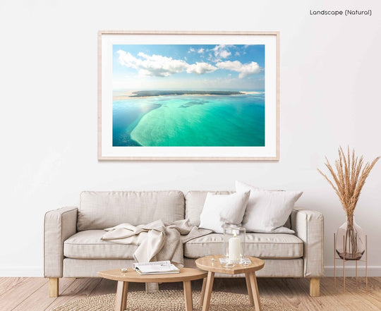 Framed Artwork with a natural frame in a living room