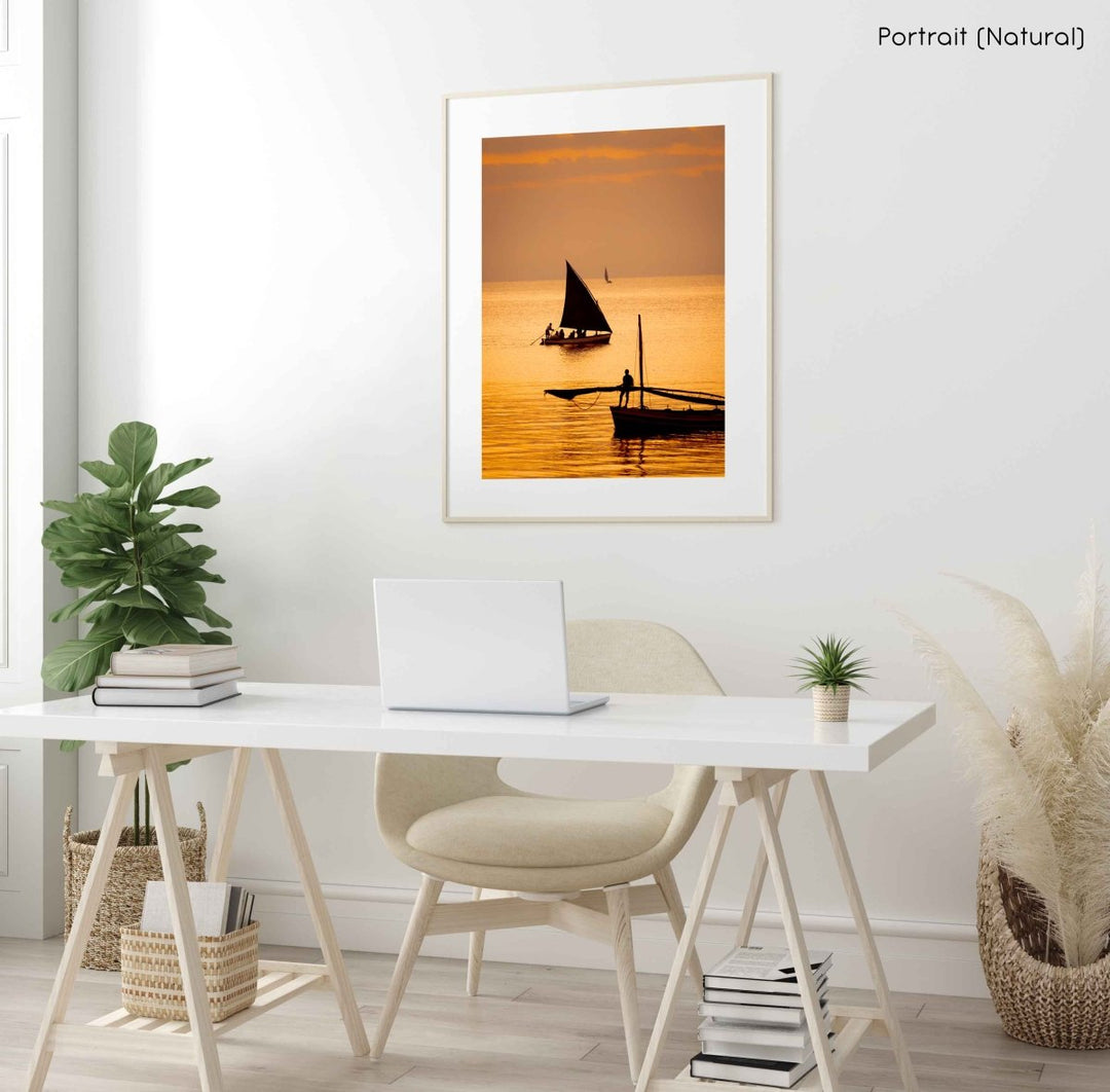 Framed Artwork with a natural frame in a living room