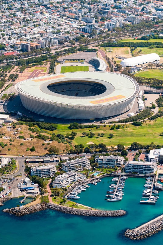 Aerial image taken of DHL stadium and its surroundings in Cape Town, South Africa.