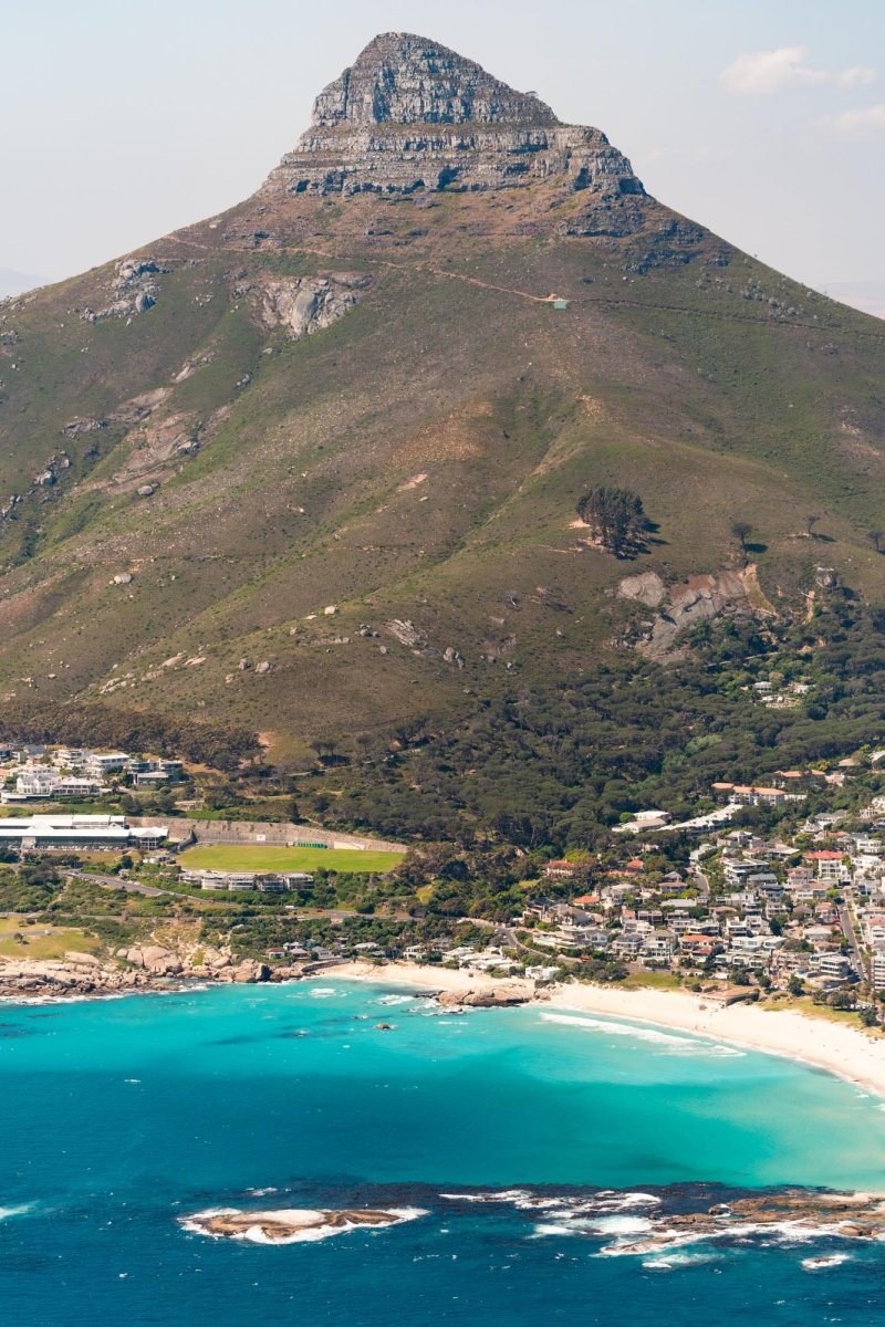 Aerial image taken of Lions Head and Camps Bay in Cape Town, South Africa.