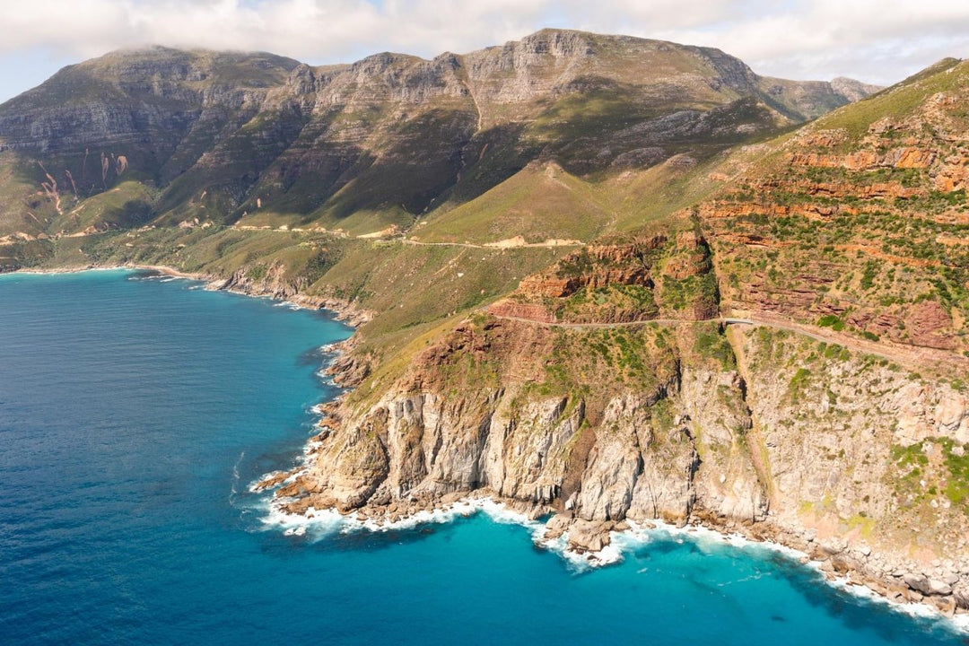 Aerial image of Chapman's Peak drive and its view point in Cape Town, South Africa.