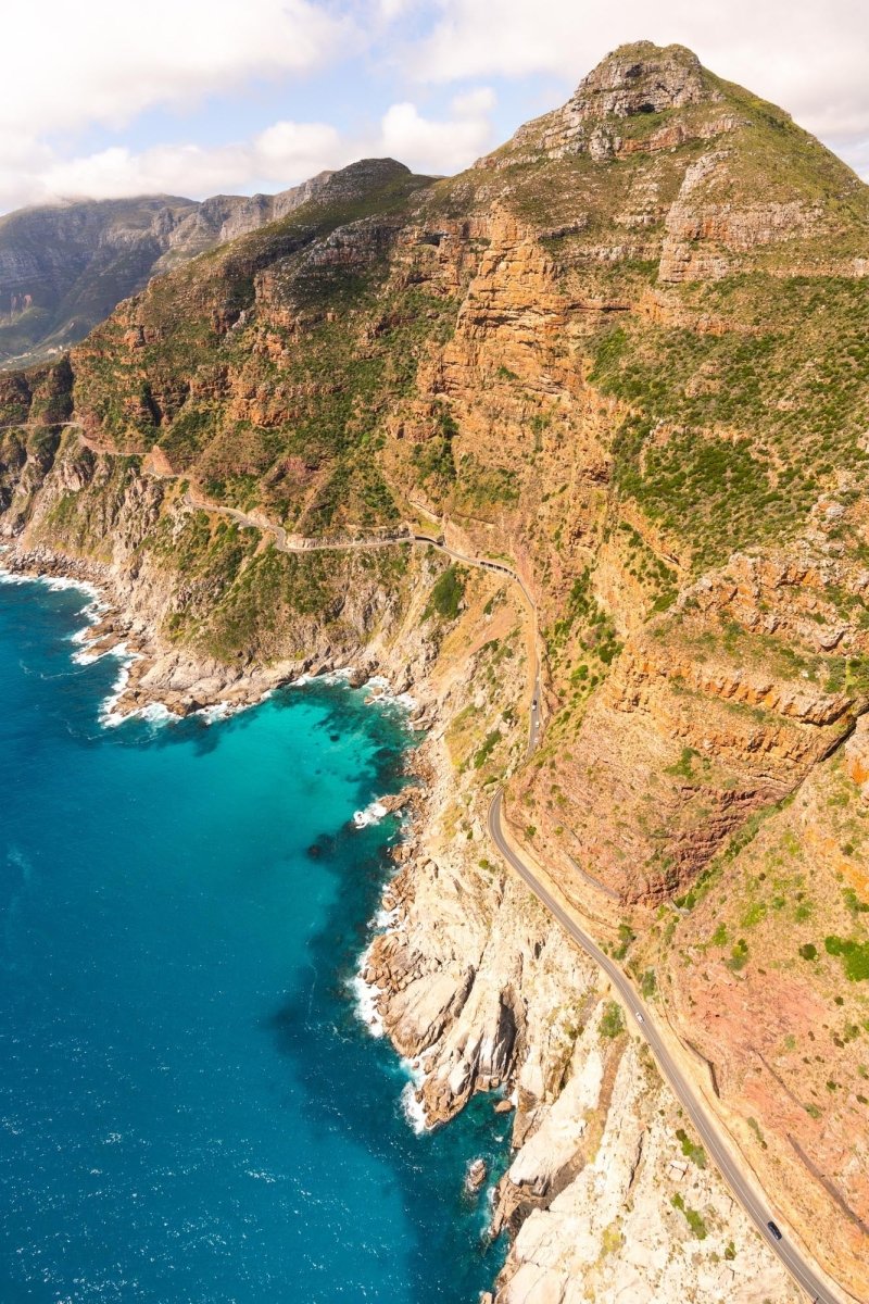 Aerial image taken of chapmans peak drive in Cape Town, South Africa.