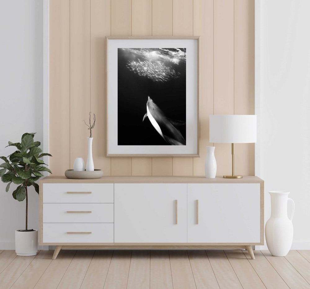 Framed Artwork with a natural frame in a living room