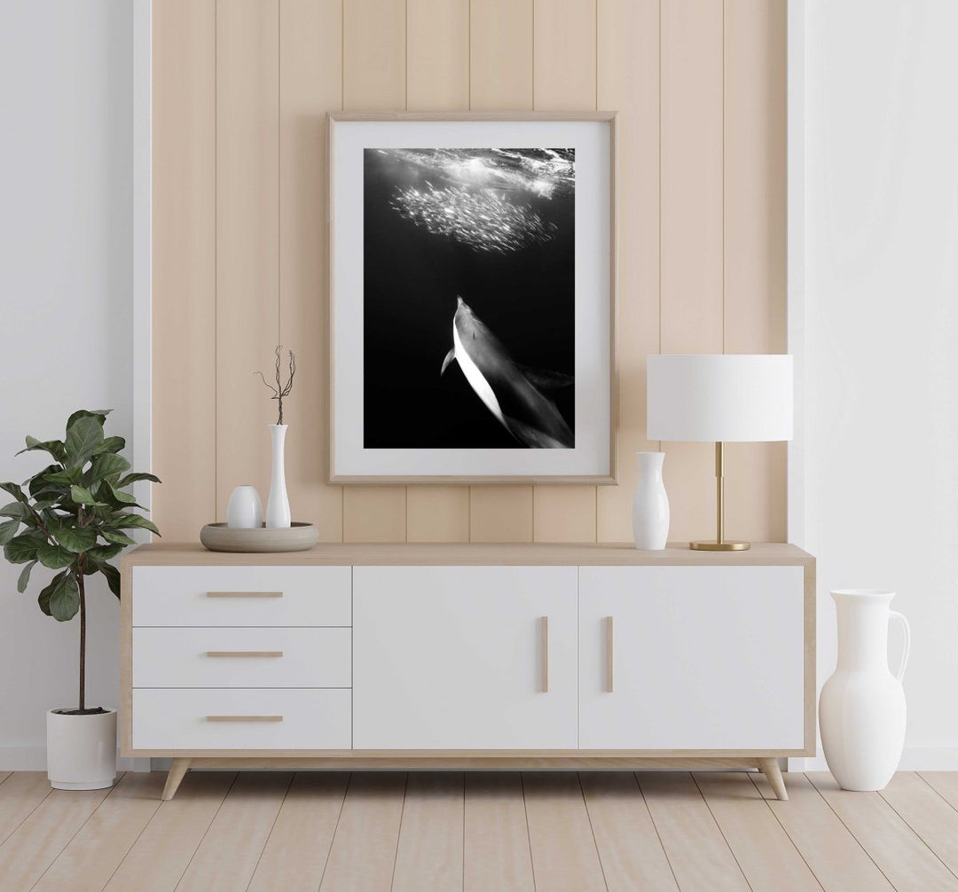 Framed Artwork with a natural frame in a living room