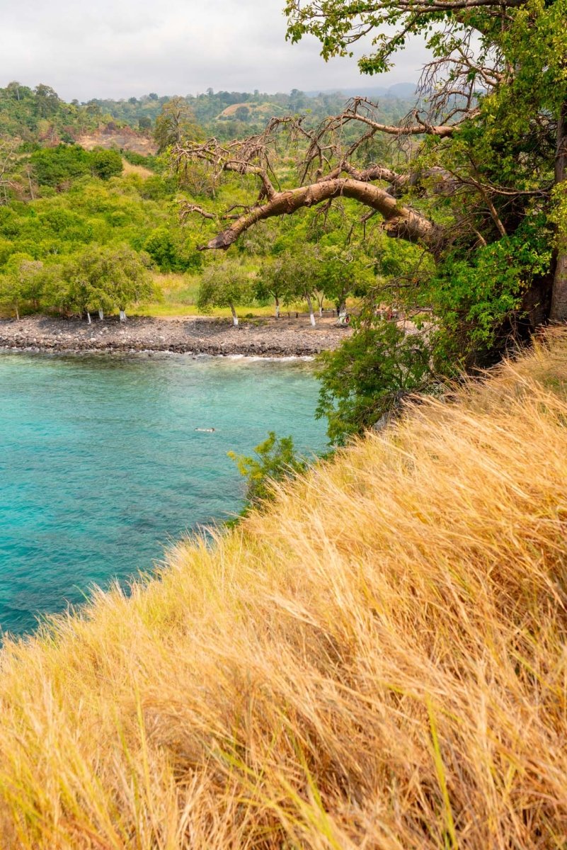 Woman snorkeling along Lagoa Azul Bay in Sao Tome and Principe.
