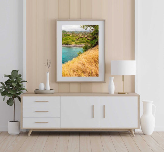 Framed Artwork with a natural frame in a living room