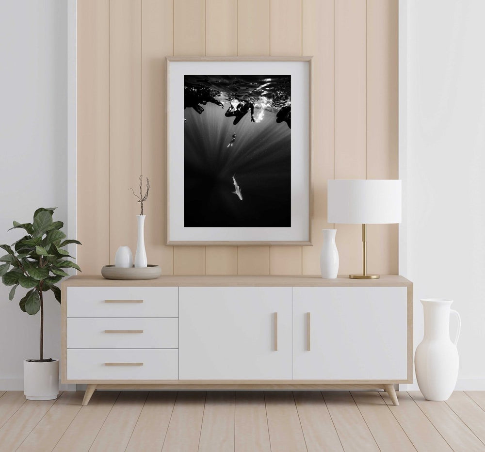 Framed Artwork with a natural frame in a living room