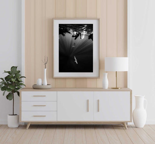 Framed Artwork with a natural frame in a living room