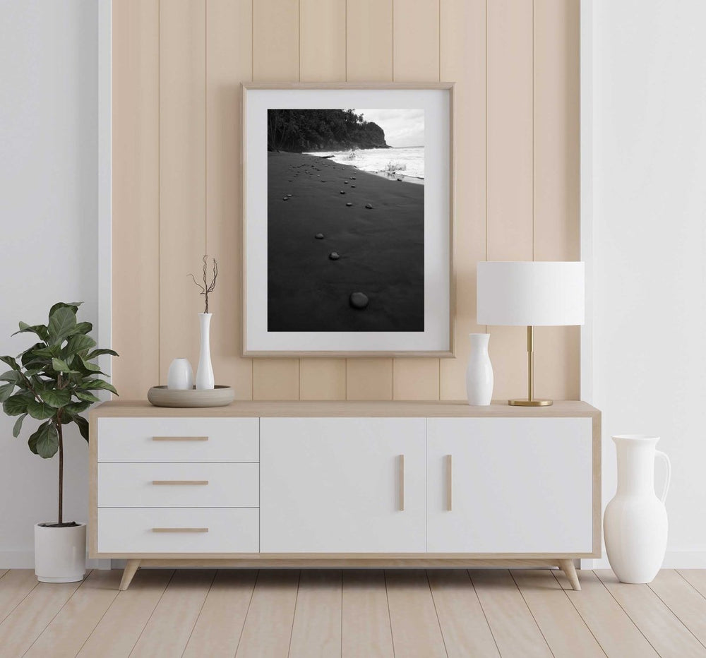 Framed Artwork with a natural frame in a living room