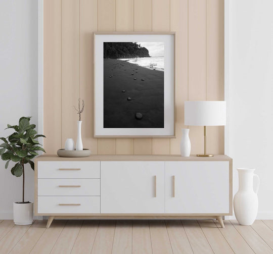 Framed Artwork with a natural frame in a living room