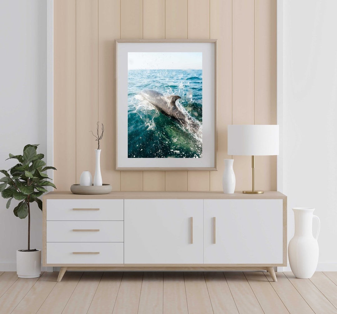 Framed Artwork with a natural frame in a living room