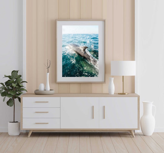 Framed Artwork with a natural frame in a living room
