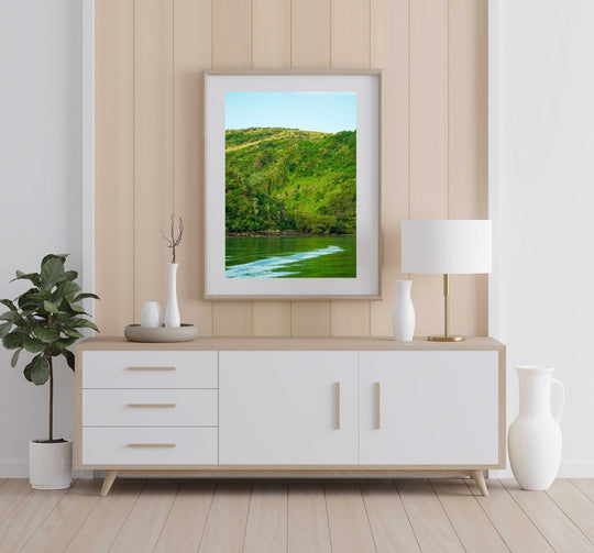 Framed Artwork with a natural frame in a living room