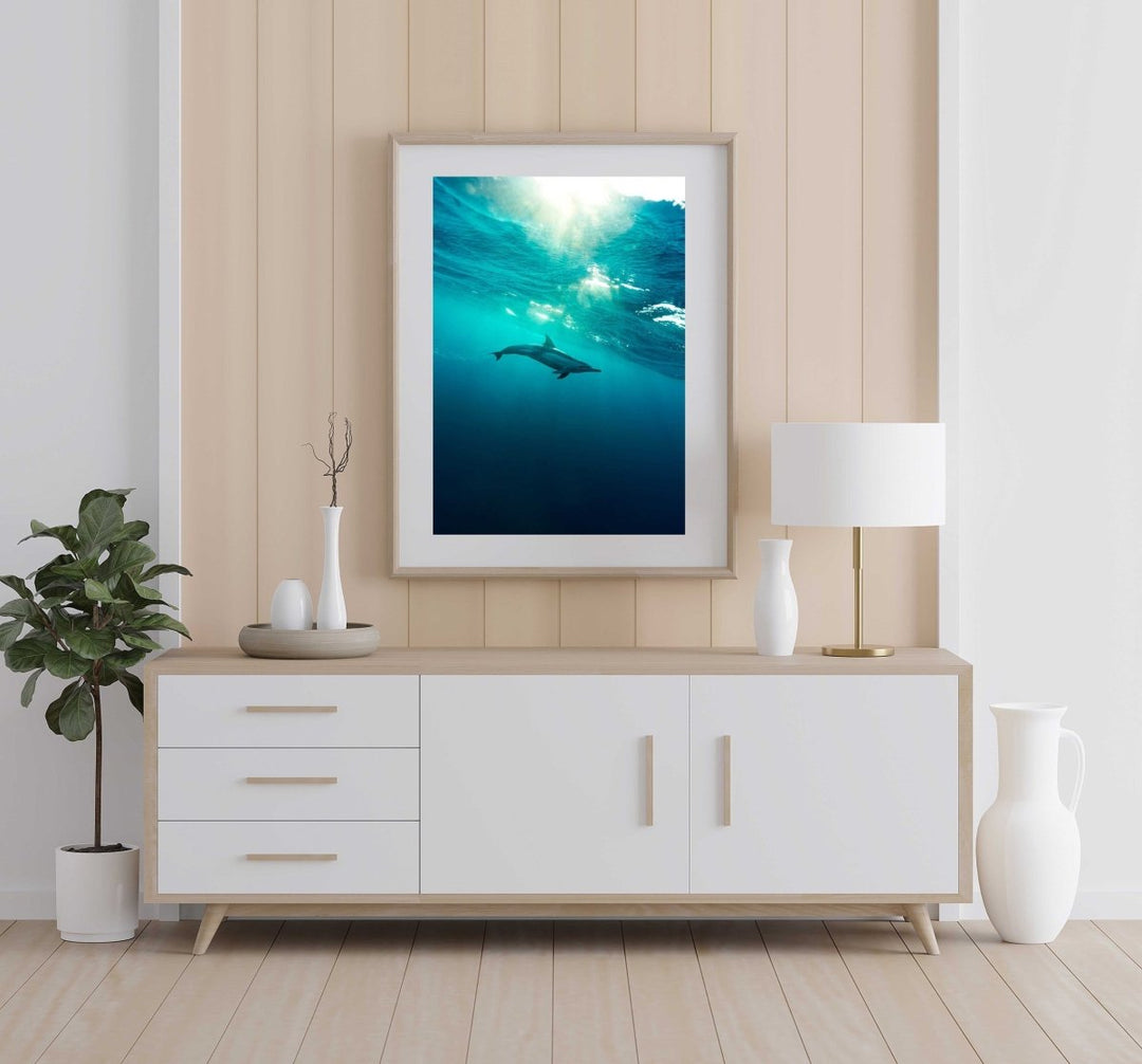 Framed Artwork with a natural frame in a living room