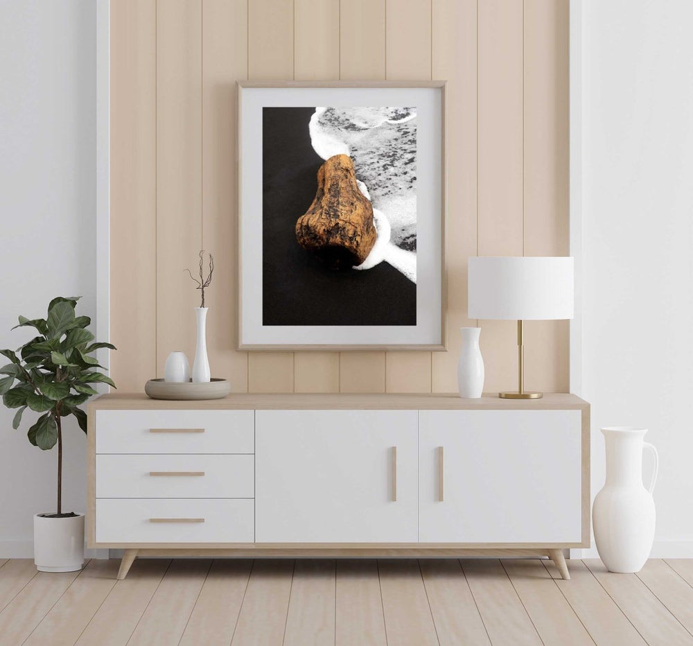 Framed Artwork with a natural frame in a living room