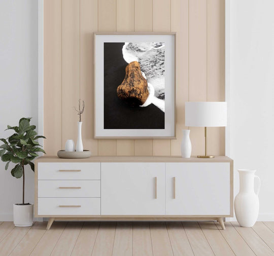 Framed Artwork with a natural frame in a living room
