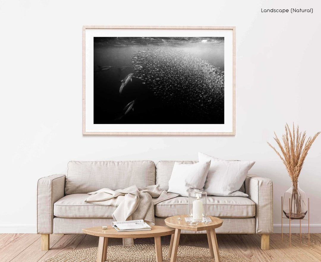 Framed Artwork with a natural frame in a living room