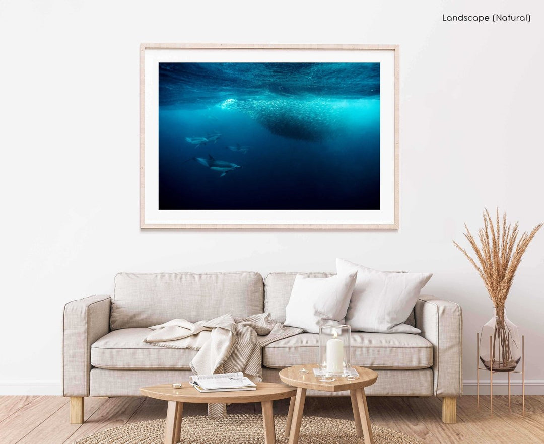 Framed Artwork with a natural frame in a living room
