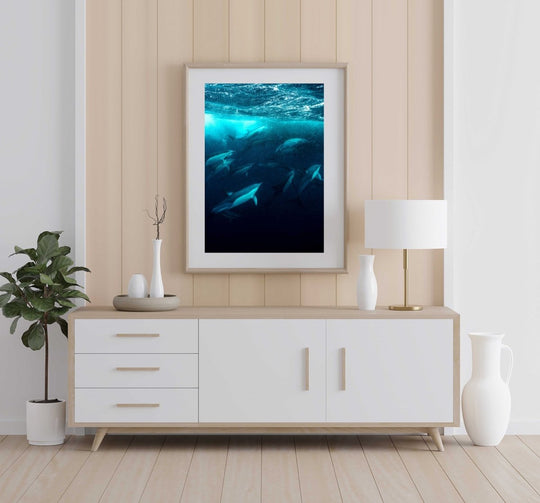 Framed Artwork with a natural frame in a living room