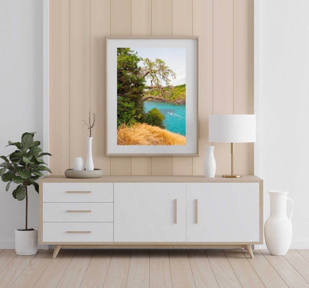 Framed Artwork with a natural frame in a living room