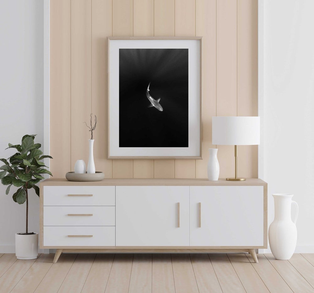 Framed Artwork with a natural frame in a living room