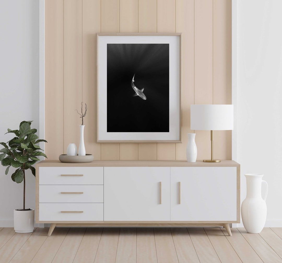 Framed Artwork with a natural frame in a living room