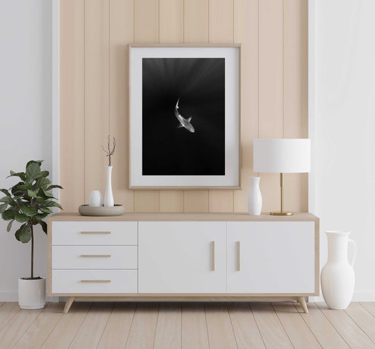 Framed Artwork with a natural frame in a living room