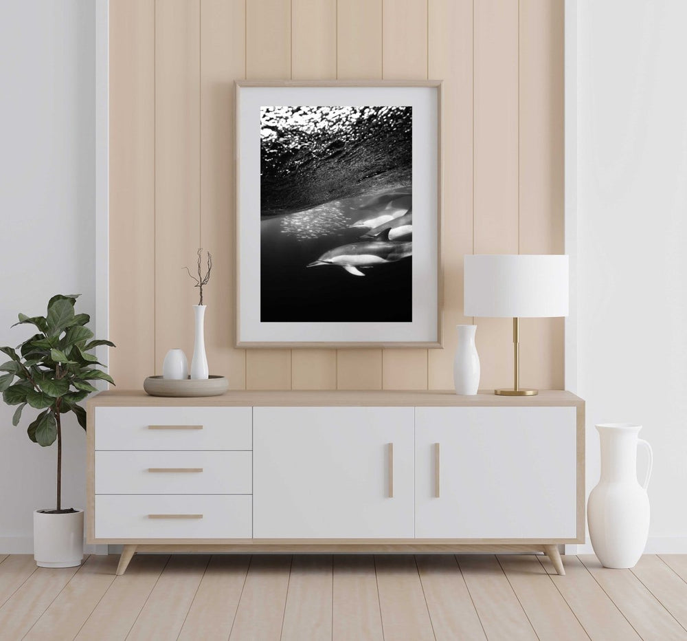 Framed Artwork with a natural frame in a living room