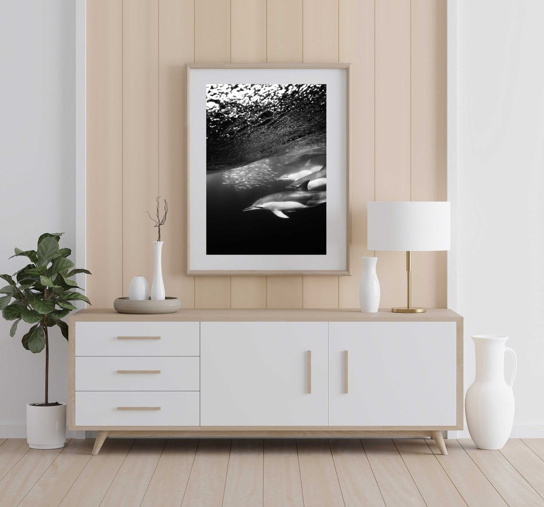 Framed Artwork with a natural frame in a living room