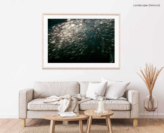 Framed Artwork with a natural frame in a living room