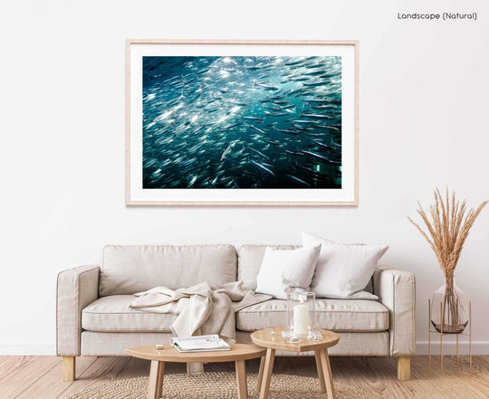 Framed Artwork with a natural frame in a living room