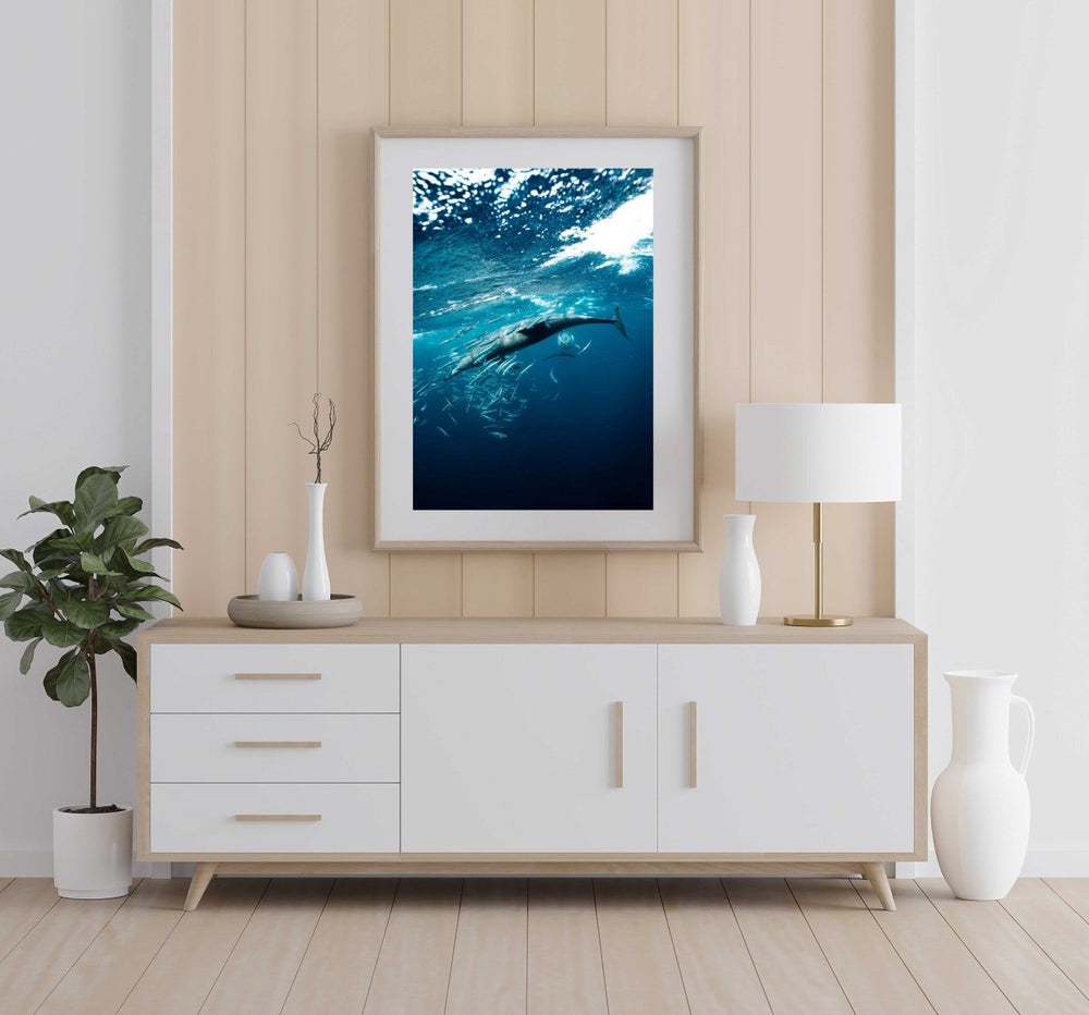 Framed Artwork with a natural frame in a living room